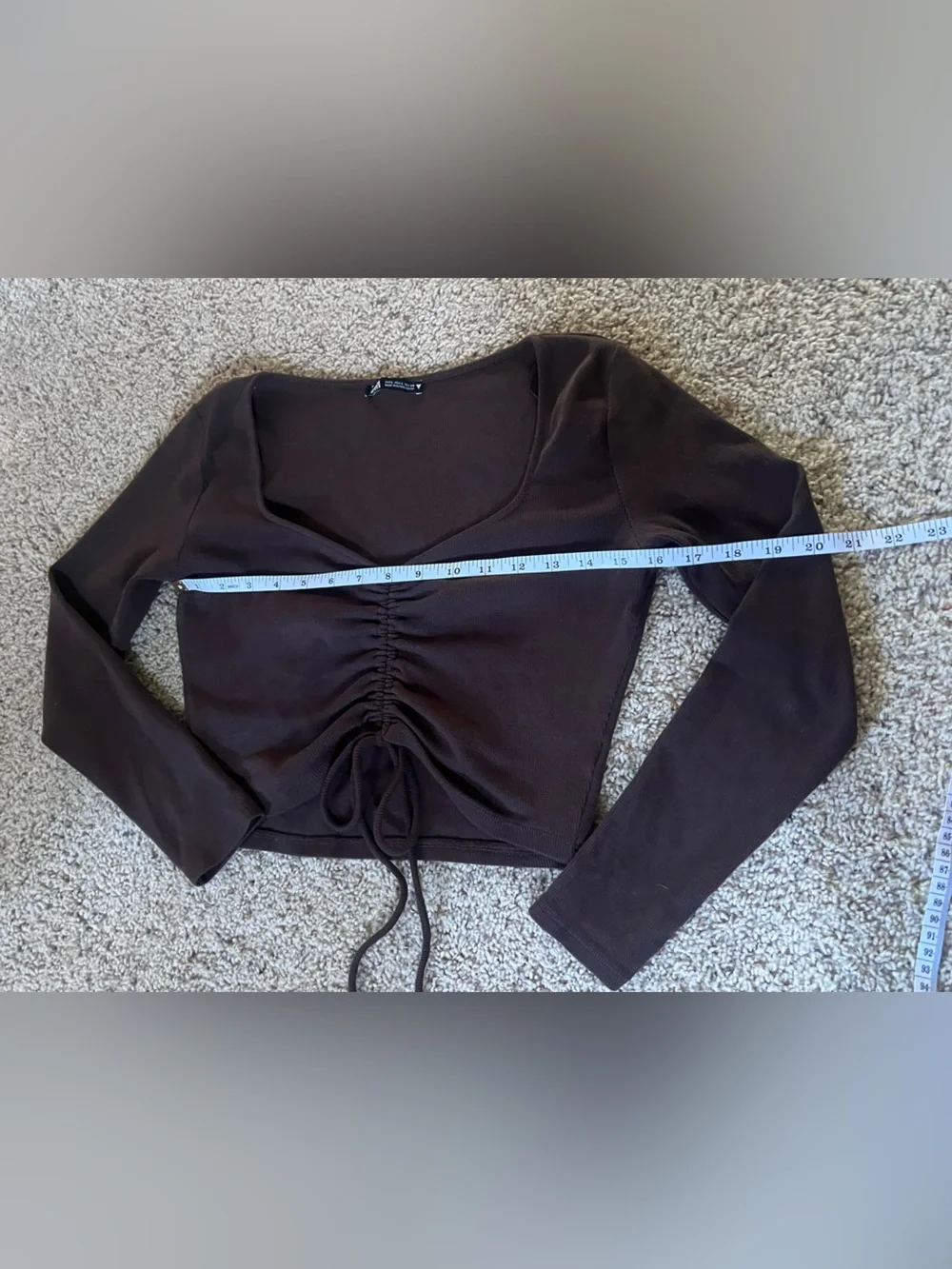 Zara Brown Ruched Drawstring Crop Top
